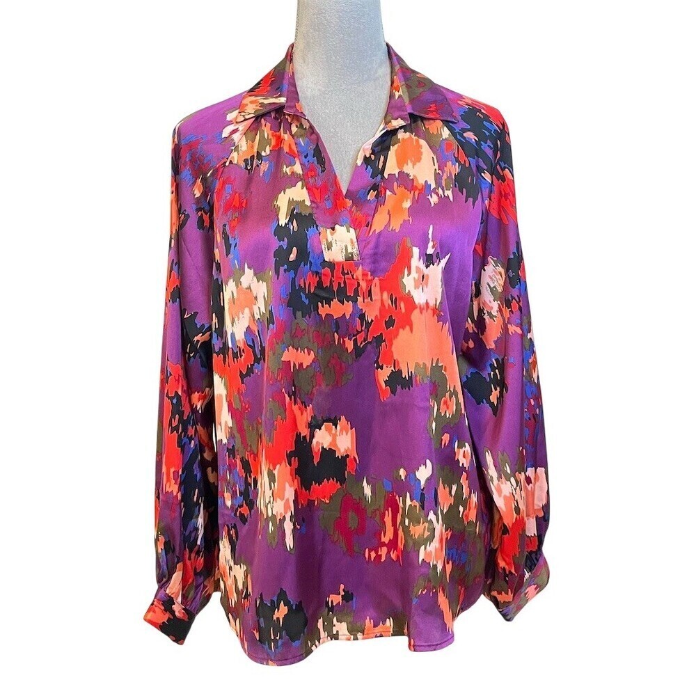 Women’s Purple Abstract Tunic Blouse M Fall Work Wear Business Casual
